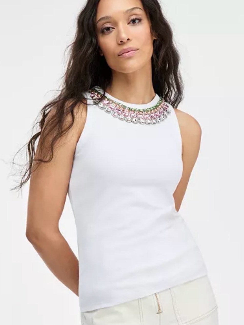 I.N.C. International Concepts Embellished Necklace white Tank Top size medium